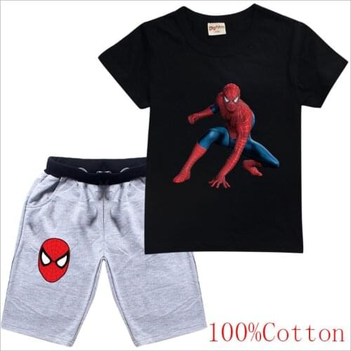 Childrens summer suit cartoon spider man 3D printing short sleeve childrens suit