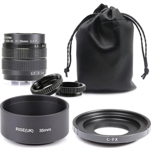 Fujian 35mm f/1.7 APS-C CCTV Lens+adapter ring+2 Macro Ring+lens hood for Fujifilm X Mount Mirroless Camera XT10/XT20/XT30/X100F