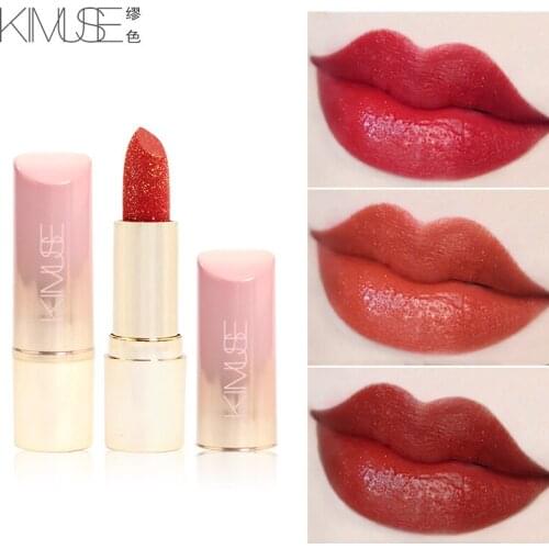 Kimuse Miao Color Small Pink Diamond Pink Black Fan Butterfly Gold Diamand Lipstick Easy To Color Bright Stars Lipstick Beauty