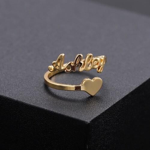 Zciti Custom Ring Adjustable Personalized Name Ring With Heart Custom Nameplate Stainless Steel Rings For Women Jewelry