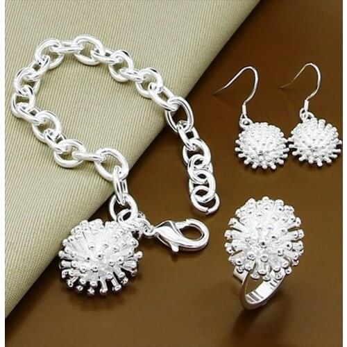 Wholesale Price 925 Silver Jewelry Set Fashion Simple Round Bracelet Earrings Rings Sets Trendy Jewelry