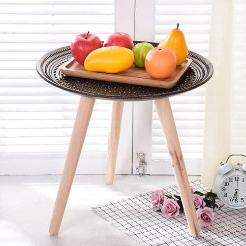 Creative Round Nordic Wood Coffee Table Bed Sofa Side Table Tea Fruit Snack Service Plate Tray Small Desk Living Room Furniture