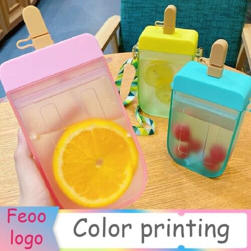 Cute Straw Cup New Plastic Popsicle Water Bottle Outdoor Transparent Juice Drinking Cup Creative Student Mug for Adult Children