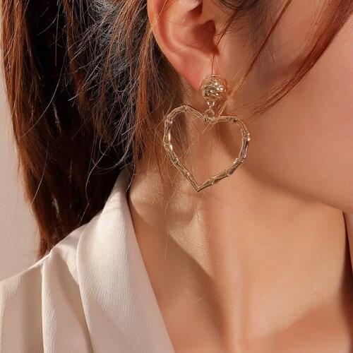 Fashion Metal Heart Earrings Womens Hiphop Rock Alloy Golden Bamboo Love Hyperbole Big Hearts Eardrop Earrings Jewelry for Girls