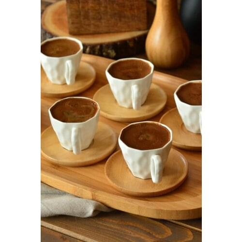 Coffee Cup Set for 6 Person with Bamboo Plate