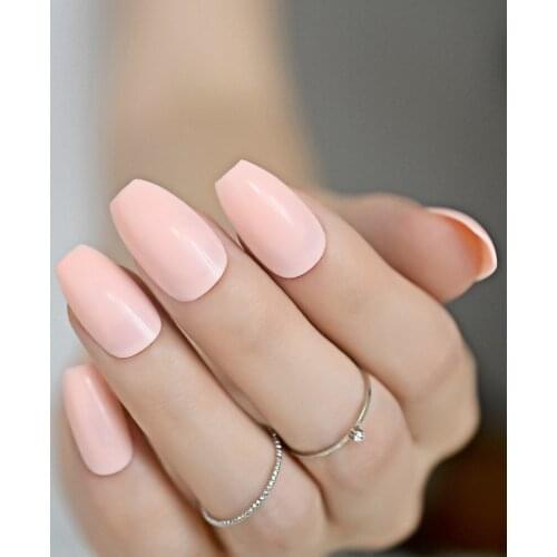 Fashion Coffin Ballerina Fake False Nails Light Soft Orange Pink Flat Shape Full Cover Fuax Ongles Makeup Manicure Tool 24pcs