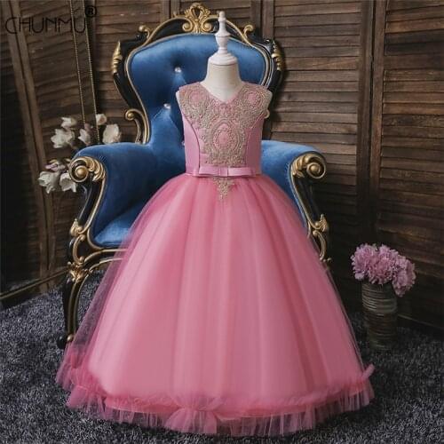 Fancy Princess Party Dresses for Girls Long Sleeveless Flower Party Ball Gown Evening Dresses Kid Prom Wedding Children Dress