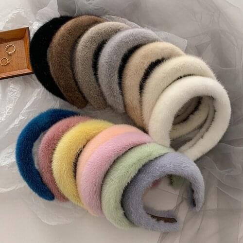 2020 New Women Mink Fur Hair Hoop Hair Accessories Korean Soft Wide Shiny Girl Hair Clip Fashion Wild Hairband Girl Hair sticks