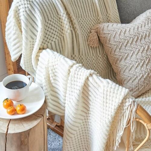Couch Throw Solid Color Throw Blanket For Sofa Cover Towel Knitted Nap Blanket With Tassels Tablecloth Tapestry Home Bed Decor