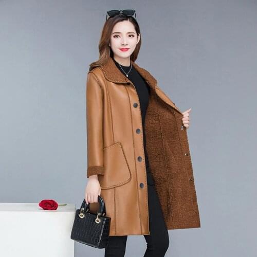 Autumn Womens Leather Jacket Plus Size Black Brown PU Leather Jackets Women Winter Coat Classic Warm Long Leather Jacket Coat