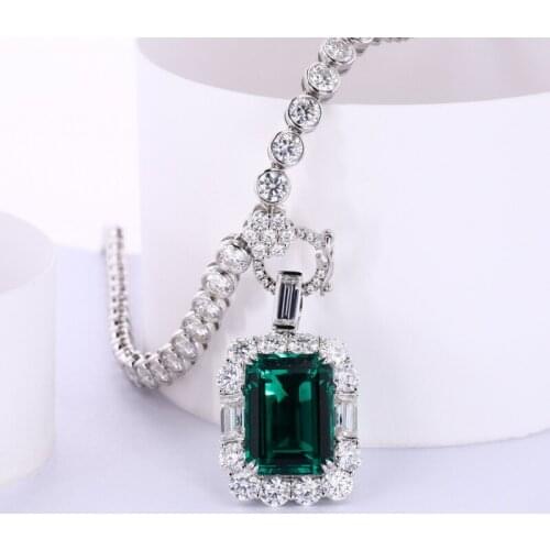 Hip hop Custom Women Men Tennis Necklace 9K moissanite Chain with lab emerald pendant