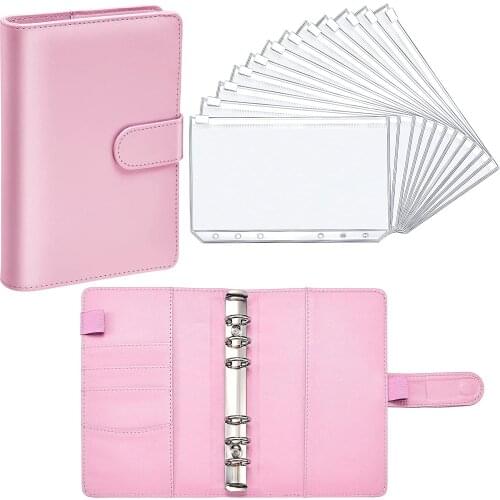 PU Leather A6 Notebook Binder Budget Planner Binder Cover with Pocket Personal Cash Budget Envelopes 6 Hole Binder