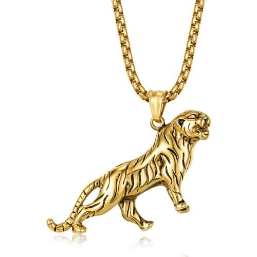 Drop Shipping Domineering Animal Tiger Box Chain Cool Pendant Necklaces Male Stainess Steel Husband Birthday Mens Accessories