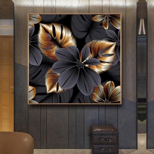 Black Golden Plant Leaf Canvas Poster Print Modern Home Decor Abstract Wall Art Painting Nordic Living Room Decoration Picture