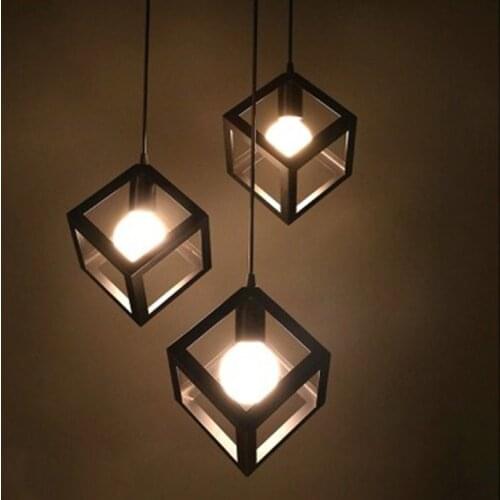 The Process Of Personality Single Head Three Head Square Restaurant Cafe Bar Iron Chandelier Decorative Lamp industrial lamp