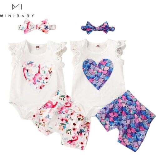 Clearance Brand Newborn-24M Girls Baby Clothes Baby Girls Romper Cute Girls Cartoon O-neck 3pc Baby Sets