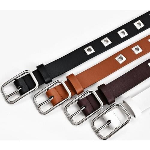 1PCS New punk style metal double row pin buckle belt fashion casual leather waist strap jeans trouser pant waistband Accessories