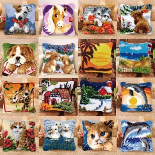 Cute Animals Cushion Latch Hook Kit Pillow Mat DIY Craft Flowers 42CM 42CM Cross Stitch Needlework Crocheting Cushion Embroidery