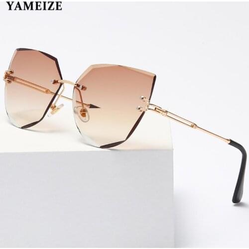 Cat Eye Rimless Sunglasses Women Vintage Luxury Brand Design Metal Sun Glasses Ladies Fashion Shades Female Eyewear Oculos De So