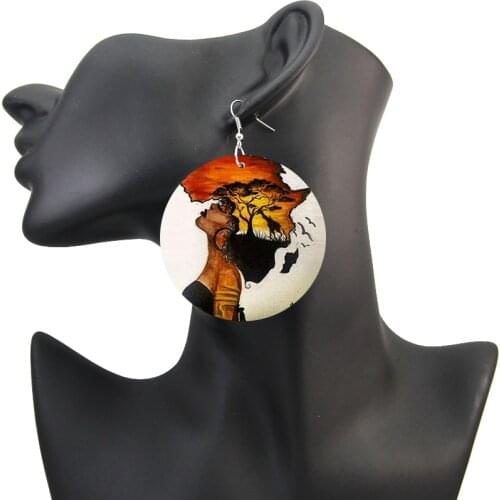 SOMESOOR Black Educated Sexy Delta Girl Afro Wooden Drop Earrings African Map Design Melanin Hiphop Jewelry For Women Gifts