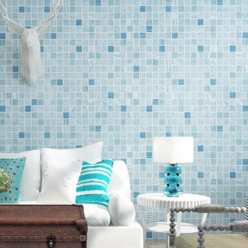 Beibehang Modern minimalist blue mosaic wallpaper living room background wall Mediterranean style non - woven wallpaper