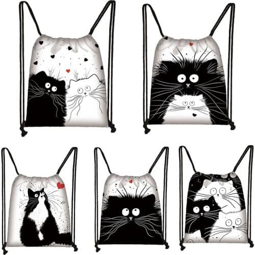 Cute Cartoon Anime Cat Pattern drawstring bag women fashion storage bag shopping bag teenager girls bookbag Kawaii backpack