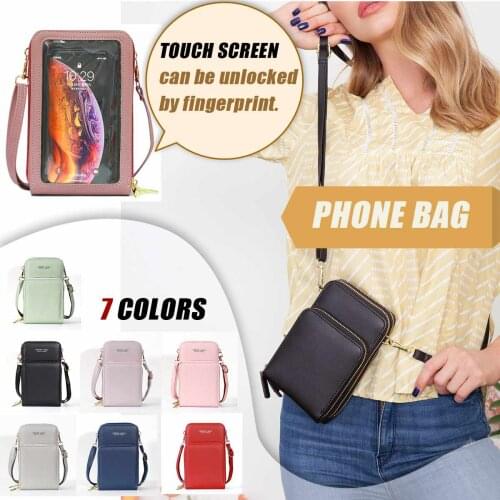Women PU Leather Solid Mini Shoulder Bags Transparent Touch Screen Mobile Phone Bag Large Capacity 7 Colors Shoulder Bags