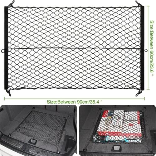 Auto Care 90 x 60cm Universal Car Trunk Luggage Storage Cargo Organiser Nylon Elastic Mesh Net With 4 Plastic Hooks
