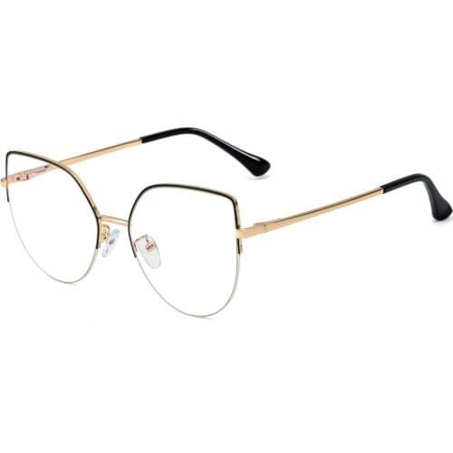 Veshion Gold Metal Cat Eye Glasses Fashion Female Blue Light Blocking Computer Big Glasses Frame Women Half Frame Pink