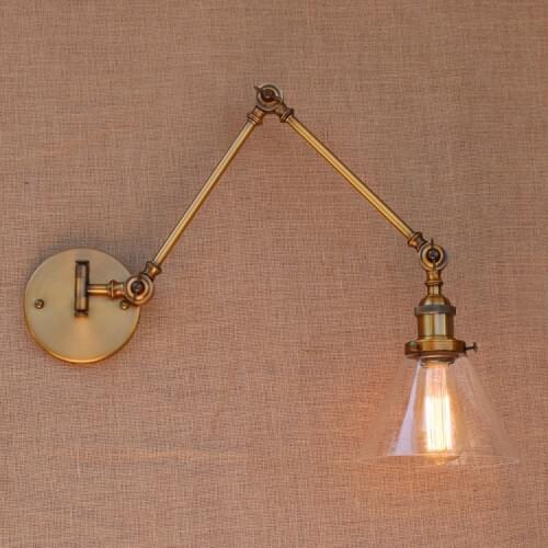 Glass Rustic Brass Loft Industrial Wall Light VIntage Retro Swing Long Arm Lamp Wall Sconces Luminaire Aplique Murale Arandela