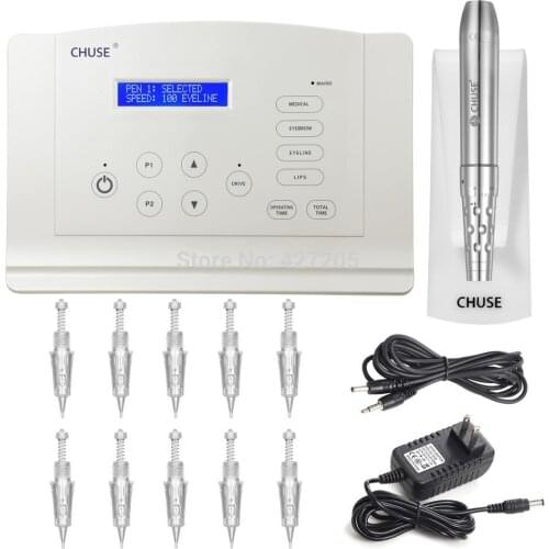 CHUSE C18 Pro Permanent Makeup Machine Kits Tattoo Rotary Pen with needles