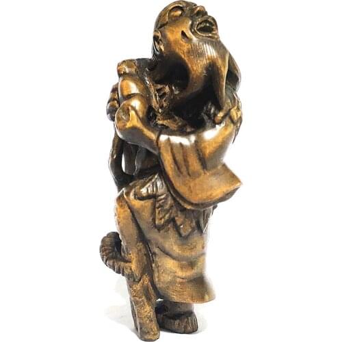 Y7176 - 2" Hand Carved Japanese Boxwood Netsuke Carving Figurine - Li Tieh-Kuai