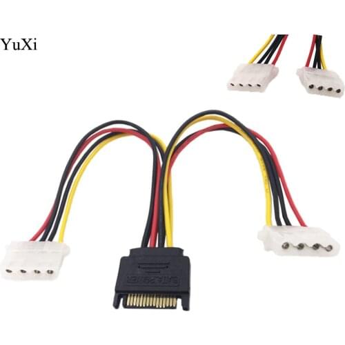 YuXi Dual 4-pin IDE Molex to Serial ATA SATA hard drive power cable adapter male to bus Y splitter line converter 15pin