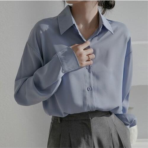 2021 Women Blouses Shirt Long Sleeve vintage White Blue Blouse Fashion Office Lady Shirts Streetwear Casual Loose Blusas Tops