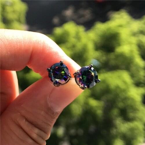 Female Dainty Rainbow Crystal Earrings Trendy Bridal Round Wedding Earrings Classic Silver Color Small Stud Earrings For Women