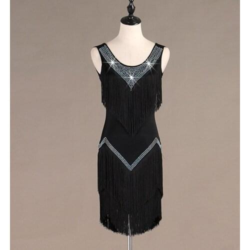 Sexy V-neck Tassel Latin Dance Dress Women Shining Ballroom Swing Dance Fringed Skirt Tango Rumba Samba Dance Dress For Dance