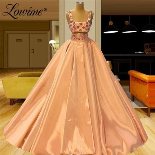 Lowime Two Pieces Long Party Dresses Crystals Beading A Line Prom Dress Arabic Customize Dubai Middle East Women Evening Gowns