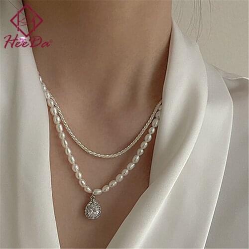 Women Graceful Pearl Short Necklace 2021 New Fashion Joker Chokers Korean Elegant Water Drop Crystal Clavicle Chain Lady Jewelry
