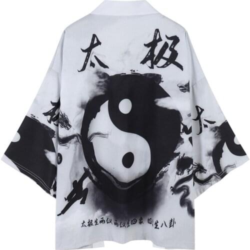 Chinese Tai Chi Printed Couple Women Men Yukata Male Samurai Costume Haori Obi Beach Kimono Cardigan Japanese Streetwear Jacket