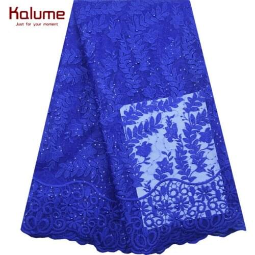 5 Yards Blue African Dry Lace Fabric With Beads 2020 High Quality French Tulle Lace Fabric For Nigerian Dress Sew 1868