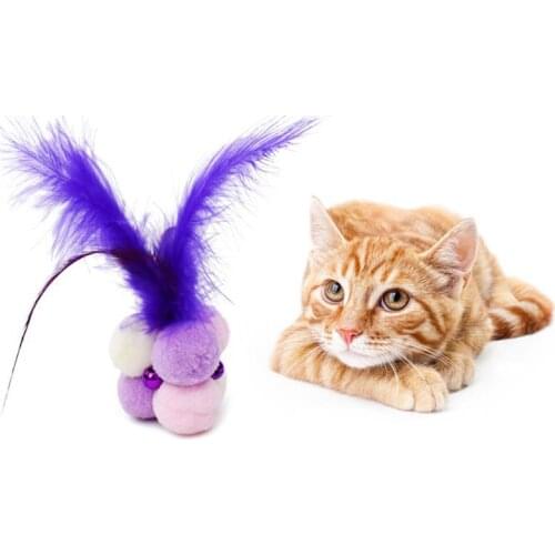 1pc Plush Cat Chew Ball Soft Cat Feather Ball Kitten Interactive Play Ball With Bell Cat Plaything For Cat Pet Christmas Gifts
