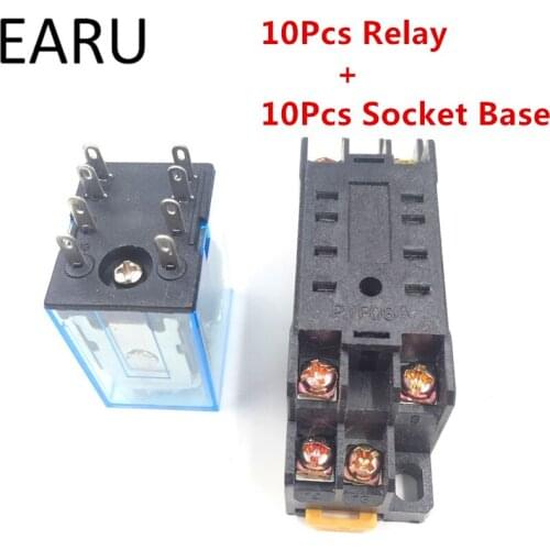 10Sets MY2P HH52P MY2NJ Relay Coil General DPDT Micro Mini Electromagnetic Relay Switch with Socket Base AC 110V 220V DC 12V 24V