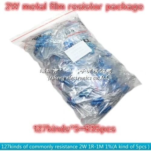 127kinds*5=635pcs 2W metal film resistor package accuracy 1% 2W 1R-1M 127 kinds of commonly resistance