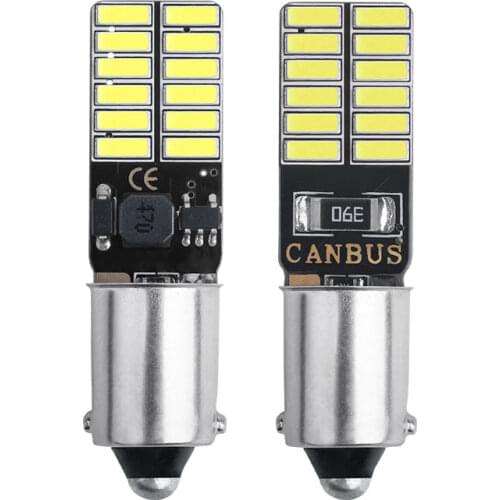 2PCS BA9S T4W LED Light Canbus 4014 24 SMD No Error Instrument License Plate light Reading Lamps Dome Bulbs White 12V 6000K