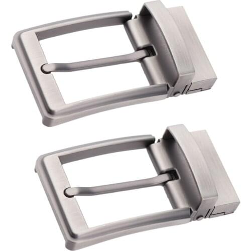 2pcs Men Belt Buckle Rectangular Pin Buckle Reversible Pearl Gray