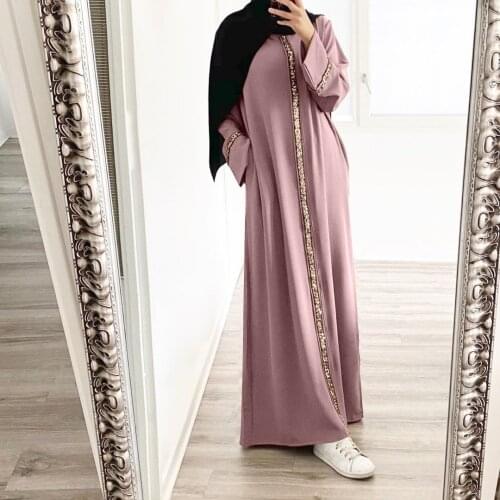 2021 Muslim Long Dress Dubai Abaya Women Dresses Turkey Kaftan Islam Clothing Elegant Sequins Vestido Robe Musulman De Mode
