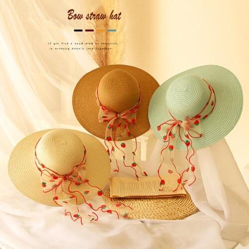 3-6 Years Old Baby Bow Decorated Straw Sun Hat Toddler Kids Wide Brim Beach Swimwear Sun Hat Bucket Hat