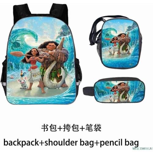 3Pcs/Set Disney Moana Backpack 16inch School Backpacks Cartoon 3D Print School Bags Teenagers Boys Girls Travel Rucksack