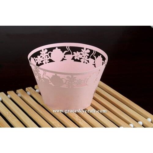 50pcs free shipping Laser Cut Home Cupcakes accessory Kids Birthday Cupcakes Wrappers cup teapot design Cake holders .23colors