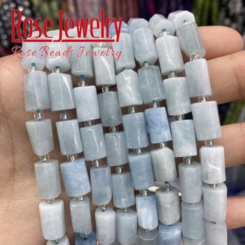 8x11mm Natural Aquamarines Stone Beads Faceted Gem Stone Beads Cylinder Loose Spacer Beads For Jewelry Making DIY Bracelet 15